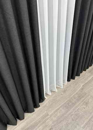 Комплект готових штор VR-Textil Льон ALORA-TON № 1872ш Графітовий 100х290см 2 шт (31-935) Київ