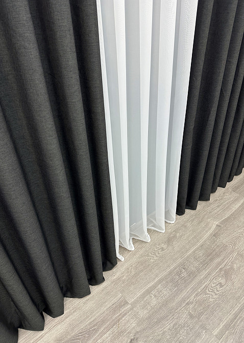 Комплект готових штор VR-Textil Льон ALORA-TON № 1872ш Графітовий 100х290см 2 шт (31-935) Київ - фото 6