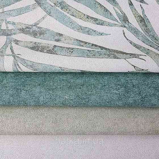 Шпалери вінілові на флізелін Rasch Linares 0.53х10 папороть листя зелені бірюзові на білому 617443 Київ