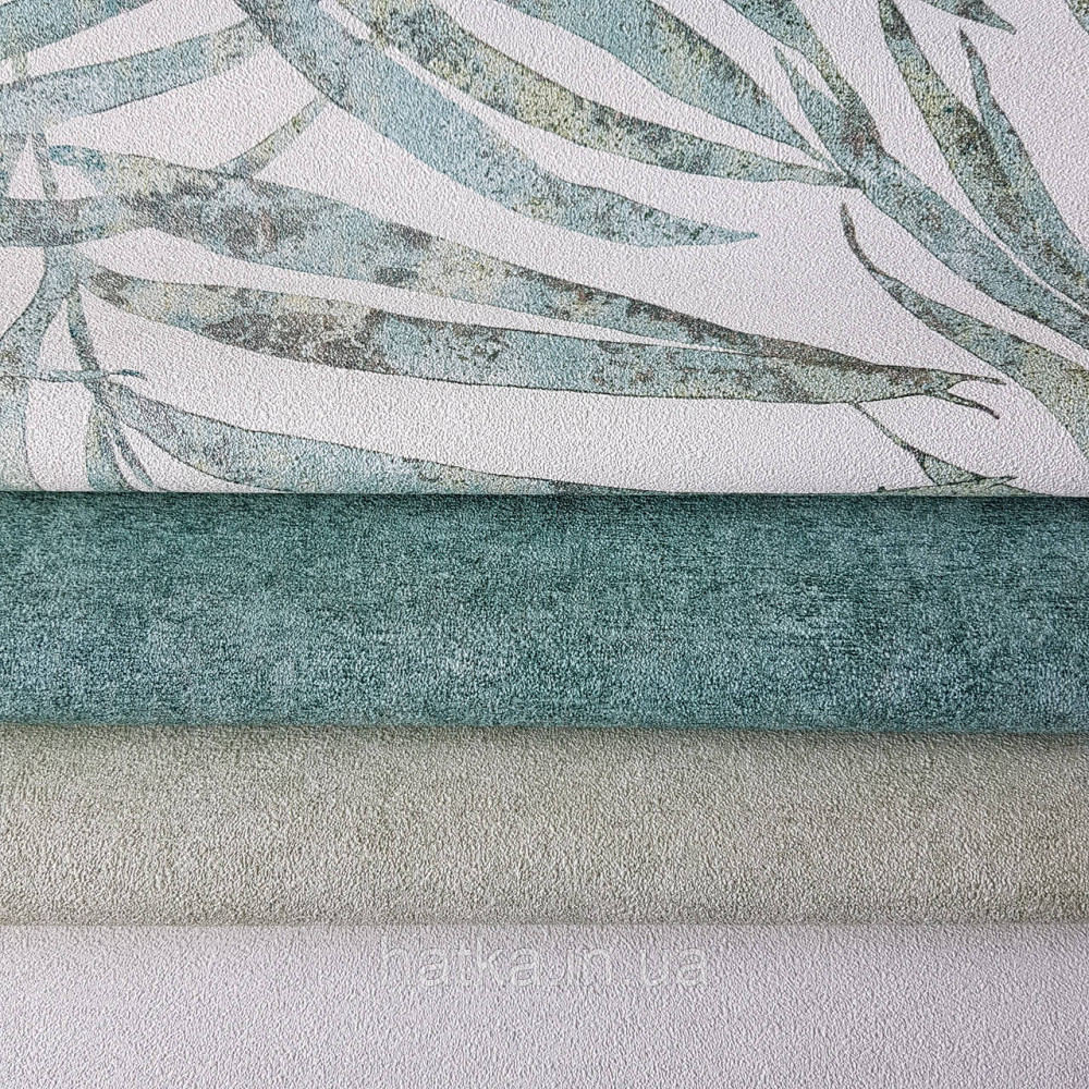 Шпалери вінілові на флізелін Rasch Linares 0.53х10 папороть листя зелені бірюзові на білому 617443 Київ - фото 3