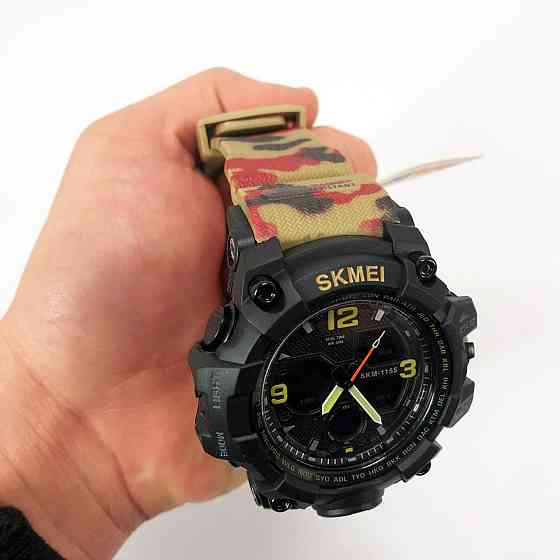 Чоловічий наручний годинник Skmei 1155BAG RED CAMO спортивний, армійський, хронограф, водонепроникний, червоний камуфляж Київ