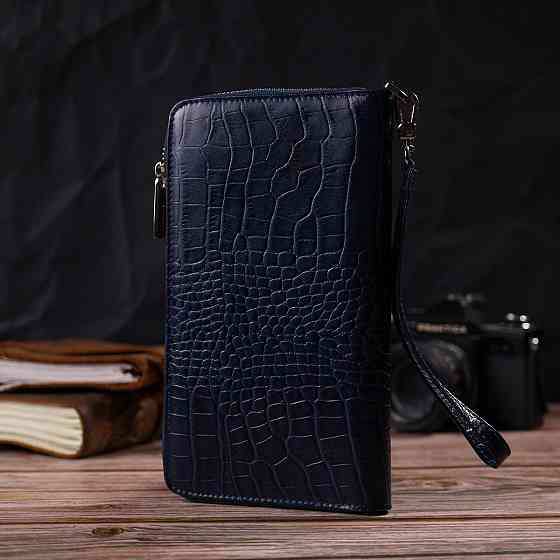 Зручний клатч для жінок із натуральної шкіри із тисненням під крокодила CANPELLINI 21922 Синій Київ