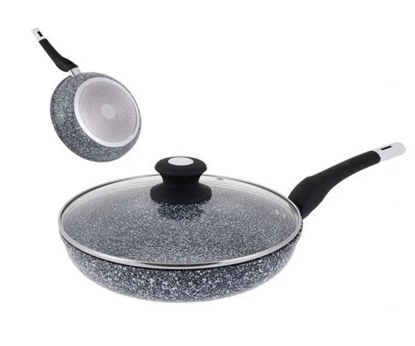 Антипригарная сковорода UNIQUE UN-5114 с крышкой 22 см светлый гранит Одесса - изображение 4