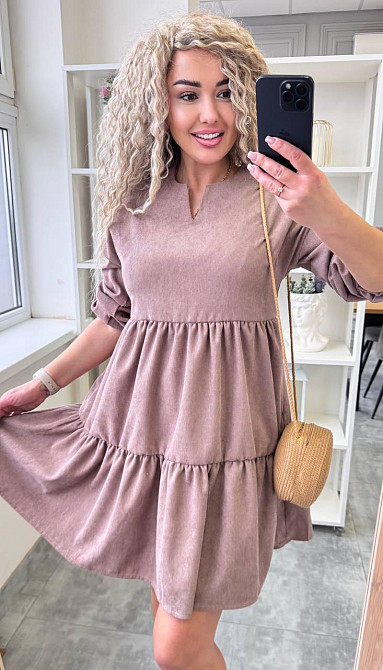 Женское базовое повседневное платье микро вельвет Беж, 46/48 Одесса - изображение 4