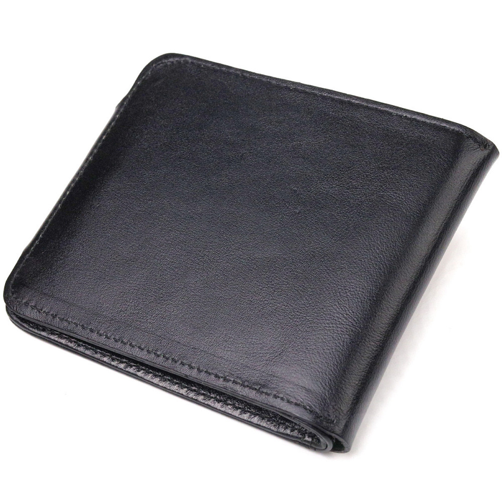 Містке чоловіче портмоне в два складення з натуральної гладкої шкіри CANPELLINI 21573 Чорне Київ - фото 9