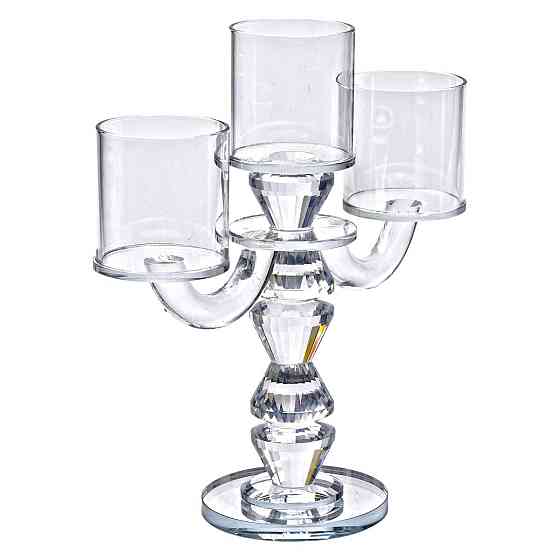 Канделябр на 3 свічки 22×9×23 см підсвічник декоративний скляний на ніжці прозорий HP-4-30 Київ