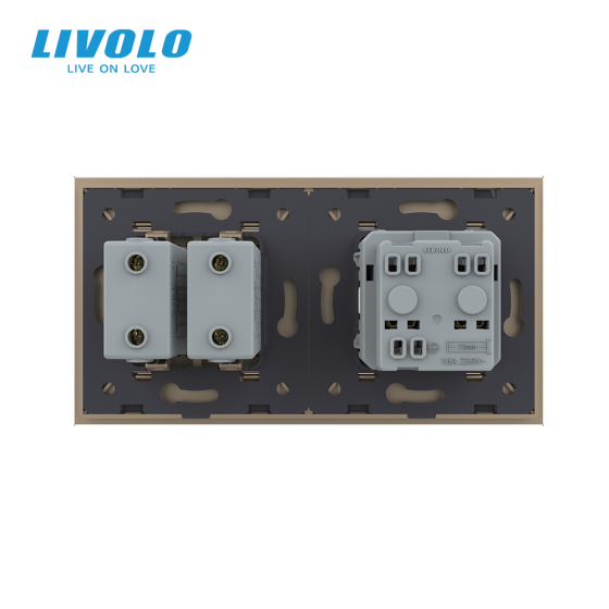 LIVOLO Розетка з заземленням з 2 USB розетками Livolo золотой скло (VL-C7C1EU2USB-13) Коломия