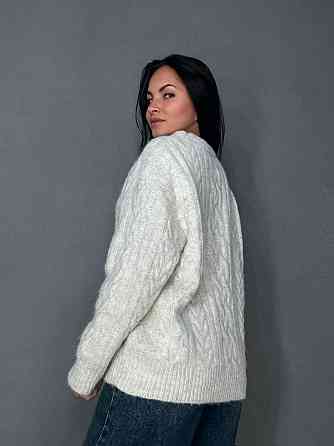 Светр жіночий A-N 3324 оверсайз крупна в’язка букле коси довгий one size, молочний, one size Київ