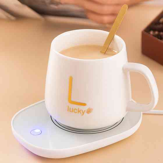 Чашка 400мл на підставці з підігрівом до +55 °С, Біла / Чашка керамічна з ложкою / Кружка з підігрівом Київ