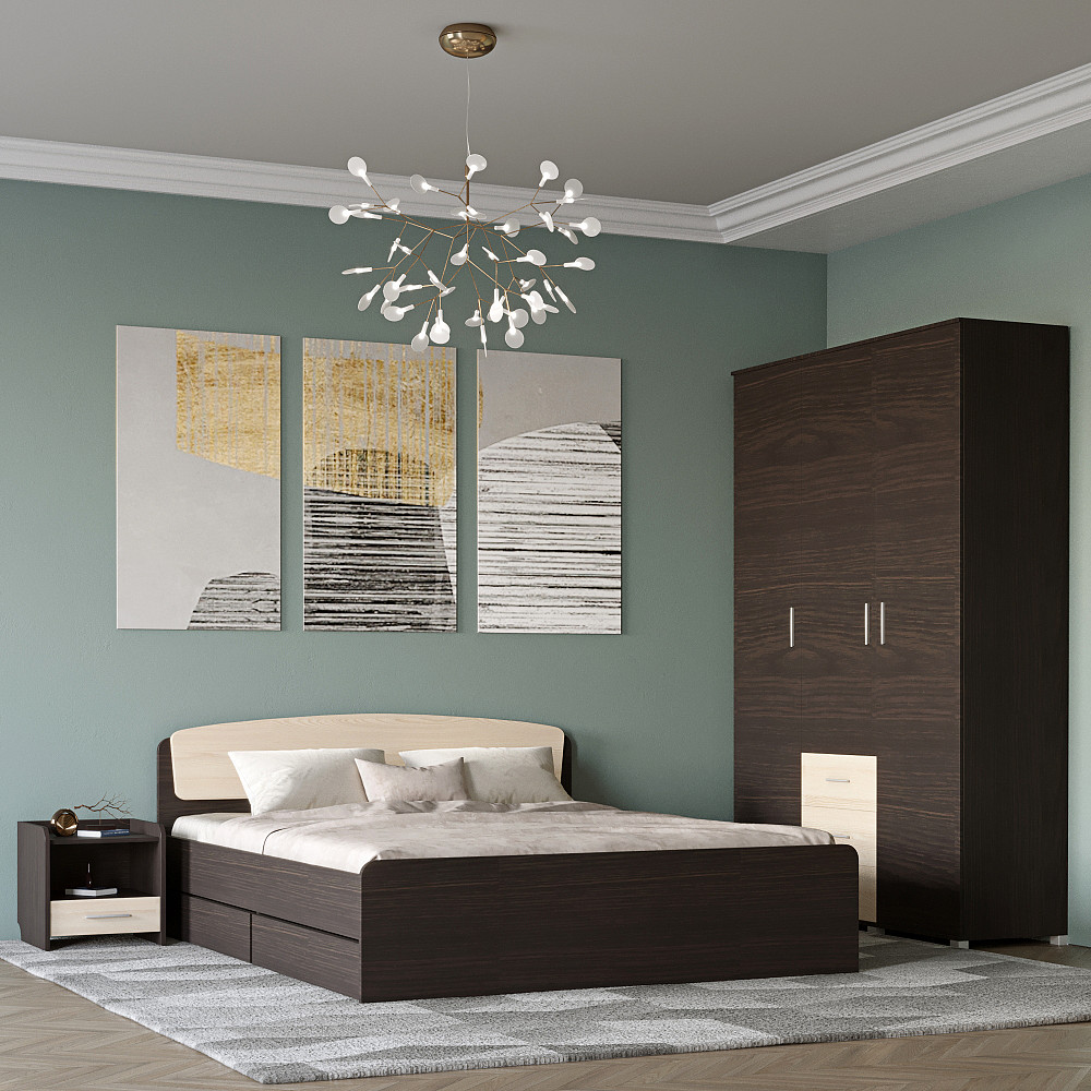 Спальня Эверест Бриз комплект 3 (модульная - 3 элемента) венге + дуб молочный (DTM-2550) Днепр - изображение 1