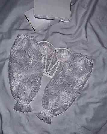 Женский романтичный топ - бюстье с имитацией корсета и спущенными пышными рукавами люрекс L/XL Одесса