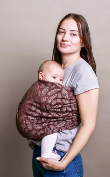Жакардовий слінг з кільцями для малюків 0 - 36 місяців Coolbabka Feathers Шоколадний Кривий Ріг - фото 2
