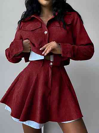 Жіночий стильний костюм-двійка: піджак і спідниця мікровельвет Бургунді, 46/48 Одеса