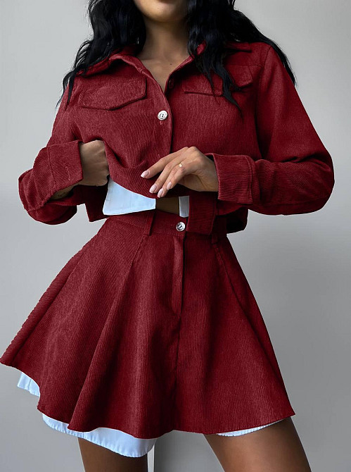 Жіночий стильний костюм-двійка: піджак і спідниця мікровельвет Бургунді, 46/48 Одеса - фото 1