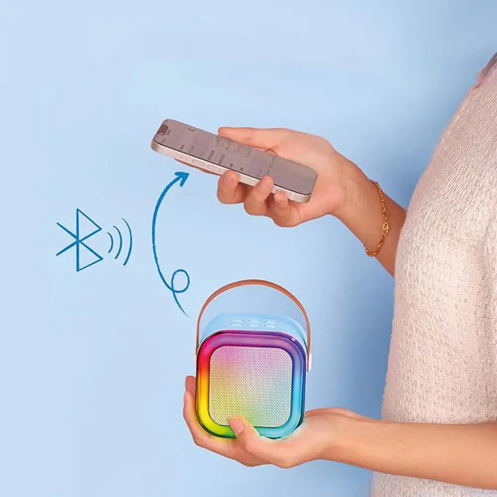 Дитяче караоке з 2 мікрофонами К12 / Портативна колонка з RGB підсвічуванням / Бездротове міні-караоке Київ - фото 2