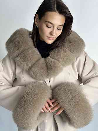 Пончо женское с мехом капюшон и манжеты Бежевый 54/56 Харьков