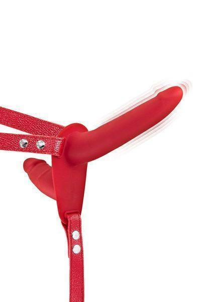 Двойной страпон с вибрацией Fetish Tentation Vibrating Strap-On with Double Dildo Red Sex Aura Киев - изображение 2
