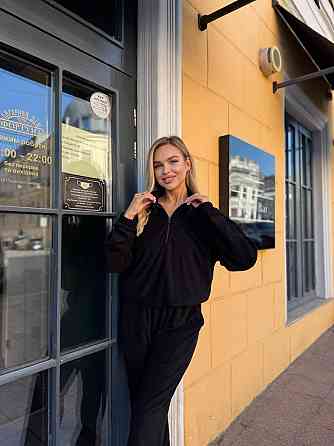 Жіночий прогулянковий теплий костюм: кофта та штани Джерсі Winter Чорний, 42/44 Одеса