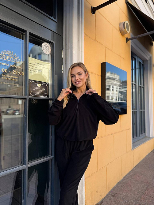 Женский прогулочный теплый костюм двойка: кофта и штаны Джерси Winter Черный, 42/44 Одесса - изображение 5