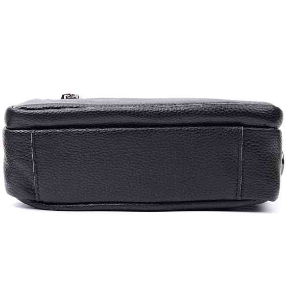 Сумка жіноча в класичному кольорі з накладною кишенею з натуральної шкіри Чорна (Vintage) Київ