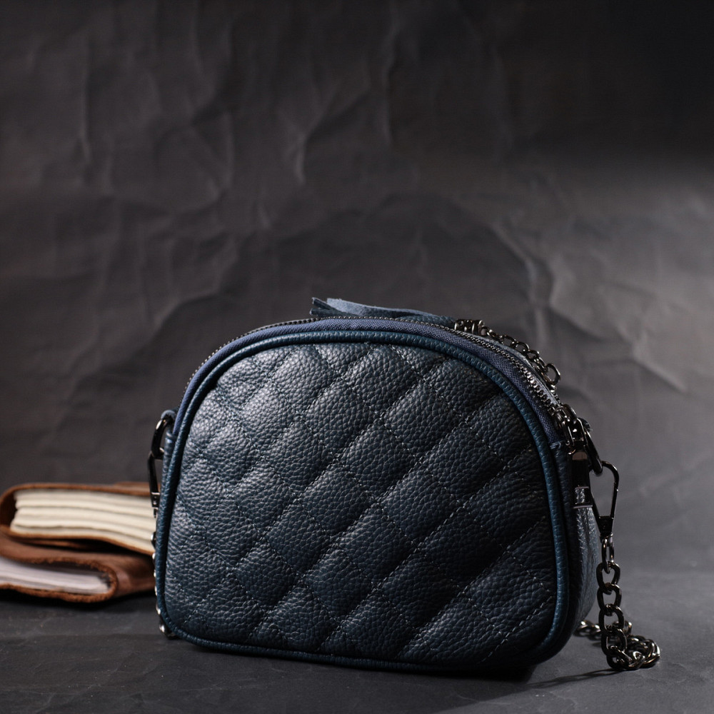 Стильная женская стеганая сумка из мягкой натуральной кожи Vintage 22327 Синяя Киев - изображение 10