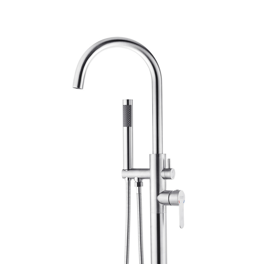 Змішувач для ванни для підлоги Kroner KRP Edelstahl Klassisch - ESG077 з душовим гарнітуром,  сатин Київ - фото 4