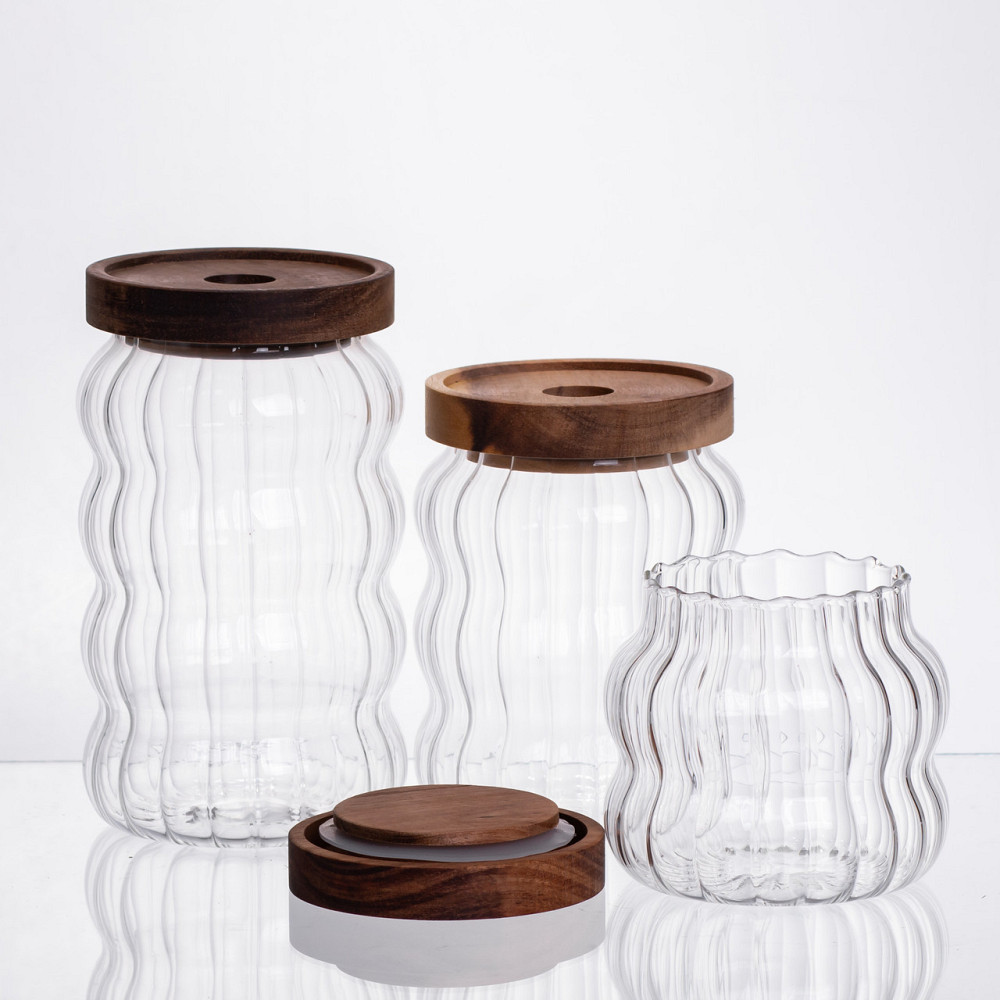 Набор банок для хранения с бамбуковыми крышками, 3 шт. Киев - изображение 2