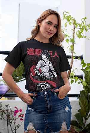 Футболка чоловіча з аніме принтом Атака титанів оверсайз (S/M/L) Чорний AnimeJ0465 Дніпро