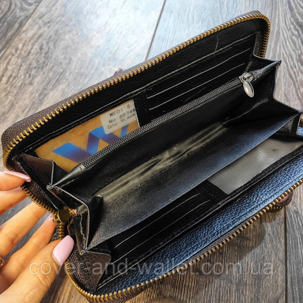 Недорогий чоловічий гаманець на блискавці з натуральної шкіри чорного кольору Wedis Київ - фото 3