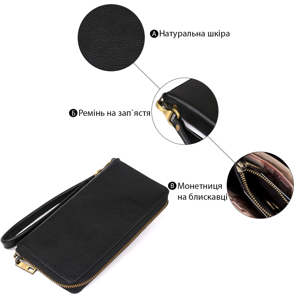 Чоловічий горизонтальний шкіряний клатч Чорний (SHVIGEL) Київ - фото 2