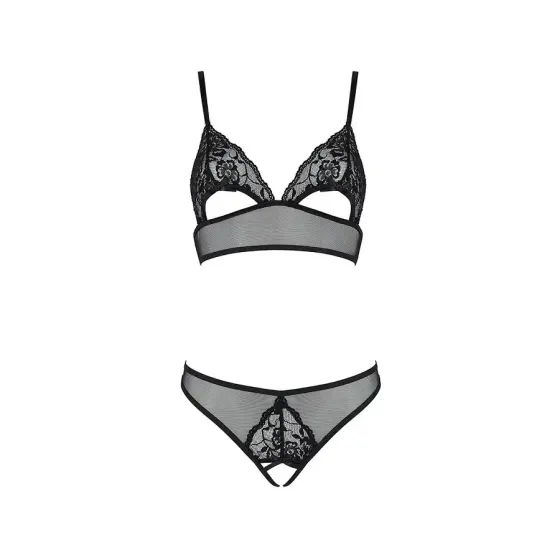 Комплект із бралету з ажурним ліфом та відкритими трусиками Passion CHRISTA SET Open Bra S/M black Львов