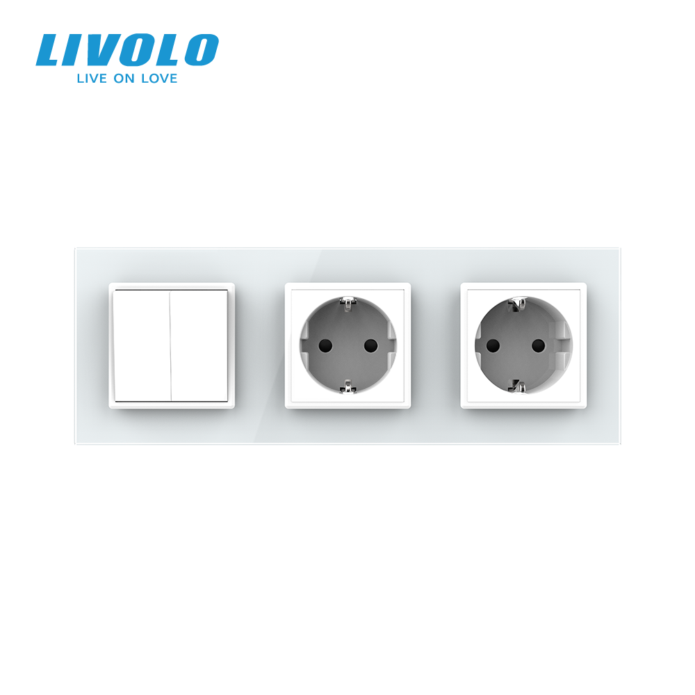 LIVOLO Двоклавішний вимикач з подвійною розеткою Livolo білий скло (VL-C7C2EUK2-11) Коломыя - изображение 7