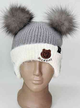 Шапка дитяча зимова з натуральними помпонами песця Харків