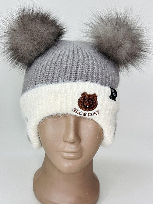 Шапка детская зимняя с натуральными помпонами песца Харьков - изображение 2