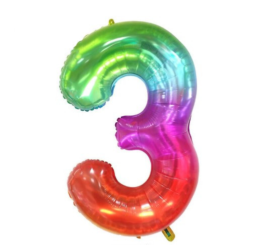 Шарик цифра 3 фольгированная 40 дюймов разноцветный Киев - изображение 1