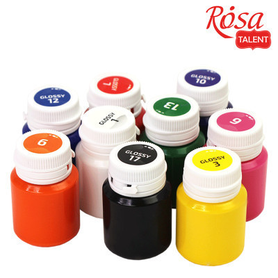 Акриловые краски Rosa для декора глянцевые 9 цв по 20 мл (4823098511144) Винница - изображение 4
