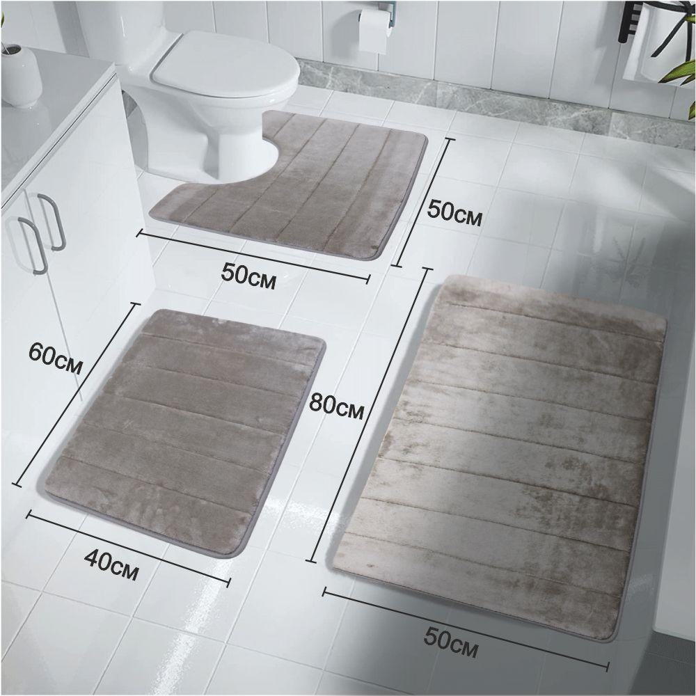 Набор 3 коврика для ванной Aquarius с эффектом памяти 50х80 см, 40х60 см, U-образный 50х50 см Темно-Бежевый в полоску Буча - изображение 2