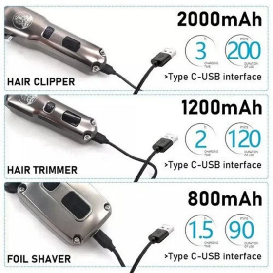 Набір для стрижки 3в1 VGR V-675 S3 Silver: машинка, тример, шейвер, IPX6, LED, до 200 хв та USB-зарядка Одеса