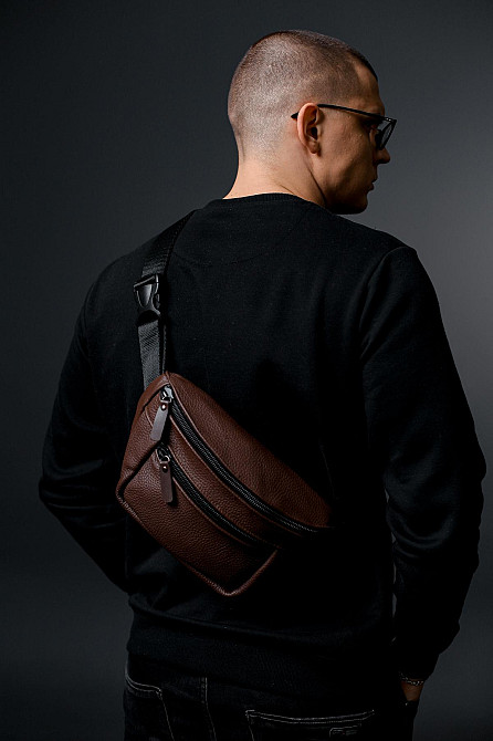 Сумка на пояс мужская из натуральной кожи флотар, коричневая SL035 (Коричневая) Сумы - изображение 4