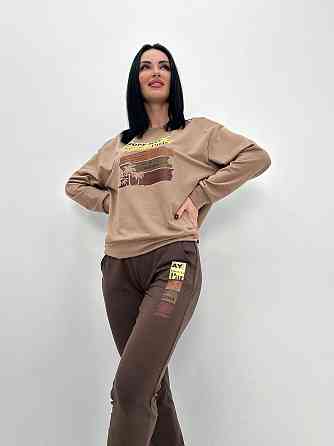 Трикотажный костюм с принтом Nopeday батал 54-56, Капучино+шоколадный Киев