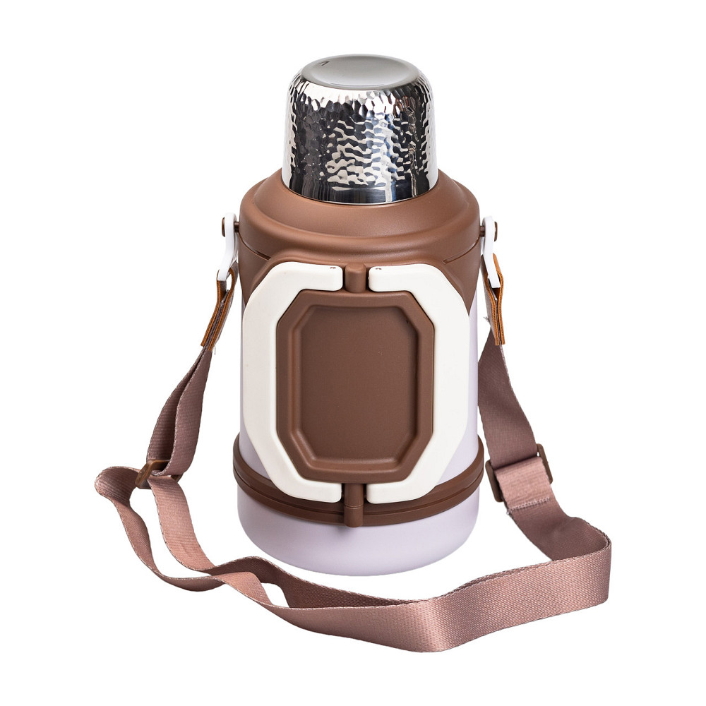 Термос Vacuum Cup 1.5 літра з ремінцем і складною ручкою коричневий HP-14-21V Коломия - фото 1