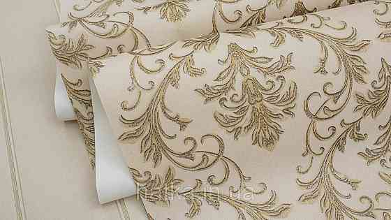 Шпалери метрові вінілові на флізеліні Sintra Classic класика вензеля завитки структурні золотисті на бежевому 445235 Київ