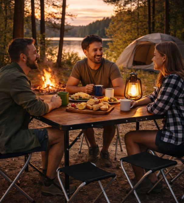 Розкладний туристичний стіл-валіза (120 х 60 см) + 4 стільці, комплект садових меблів, Коричневий (імітація дерева) Київ - фото 15