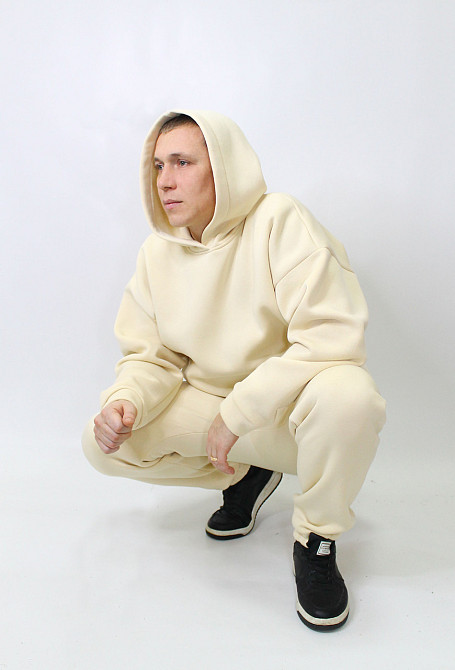 Чоловічий спортивний теплий костюм на флісі Молочний 54 Харків - фото 4