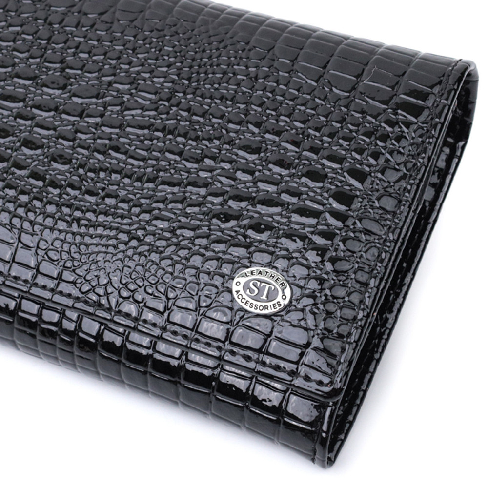 Женский лакированный кошелек с фактурой под рептилию из натуральной кожи ST Leather 22718 Черный Киев - изображение 7