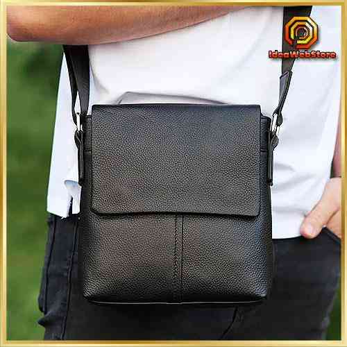 Мужская кожаная сумка черная Кожаный мужской мессенджер черный Tiding Bag Киев