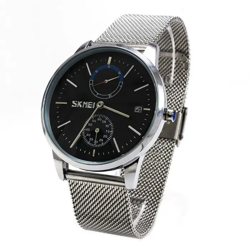 Классические мужские часы Skmei 9182 серебристые с черным цифеблатом Винница - изображение 4
