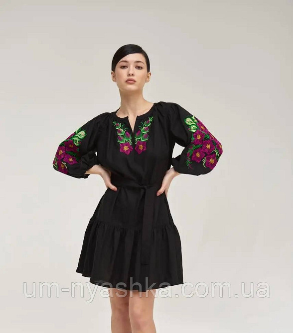 Жіноча вишита сукня, чорна вишиванка жіноча Квітковий сад Кривий Ріг - фото 1