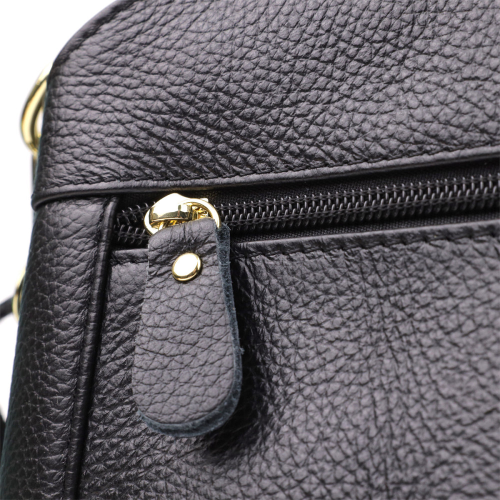 Класична шкіряна сумка для жінок з трьома відділеннями Vintage 22978 Чорний Київ - фото 5