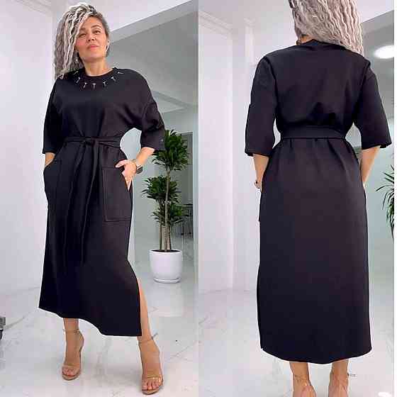 Женское стильное батальное платье трикотаж двунитка. Черный, 60/64 Одесса